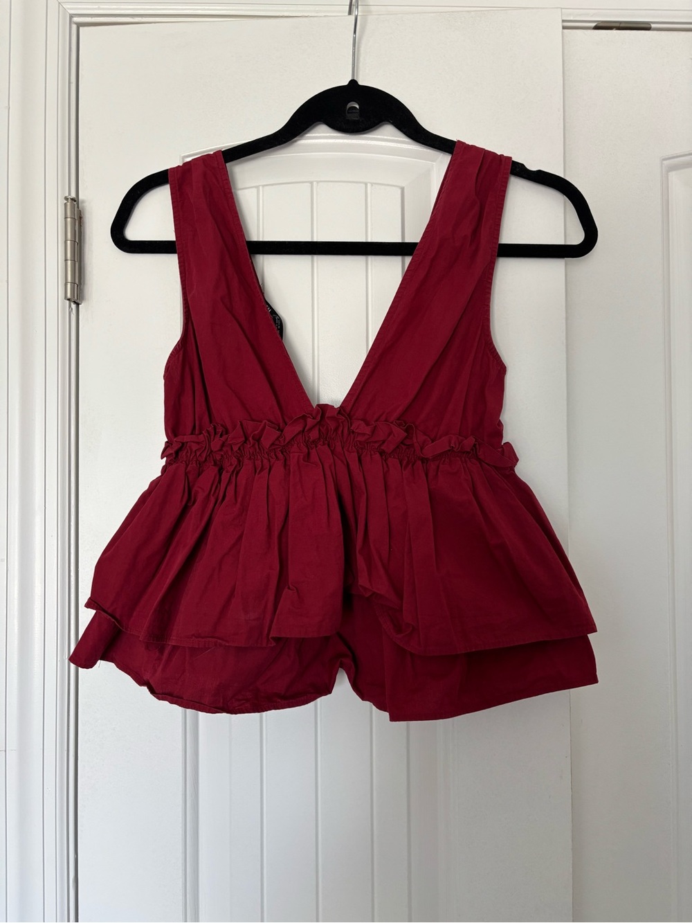 Zara Deep Red Sleeveless V-Neck Peplum Camisole